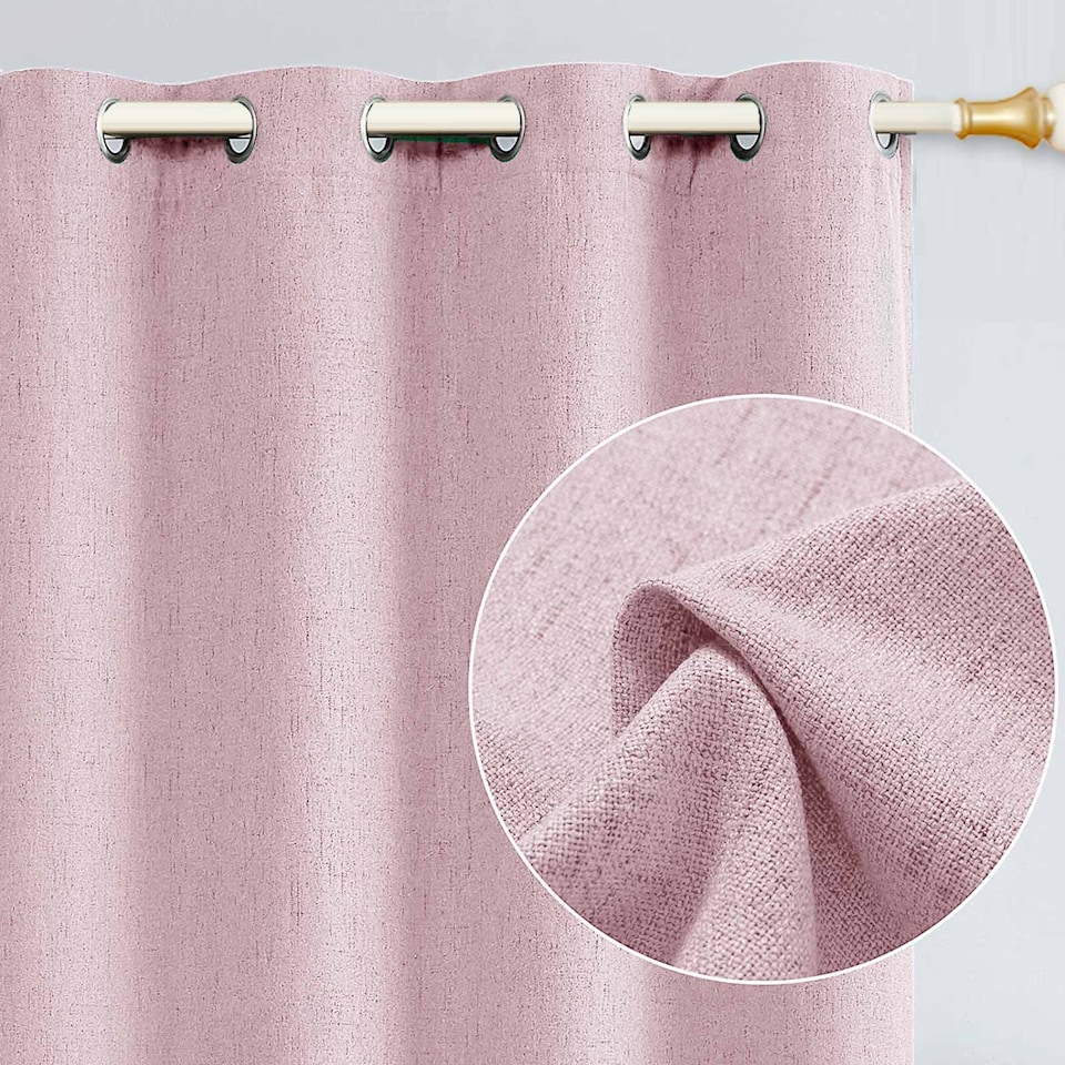 image 1 of Pink Lined Blackout Eyelet Curtains - 46 x 63 Inch Drop - 2 Panel | Pink | One Size