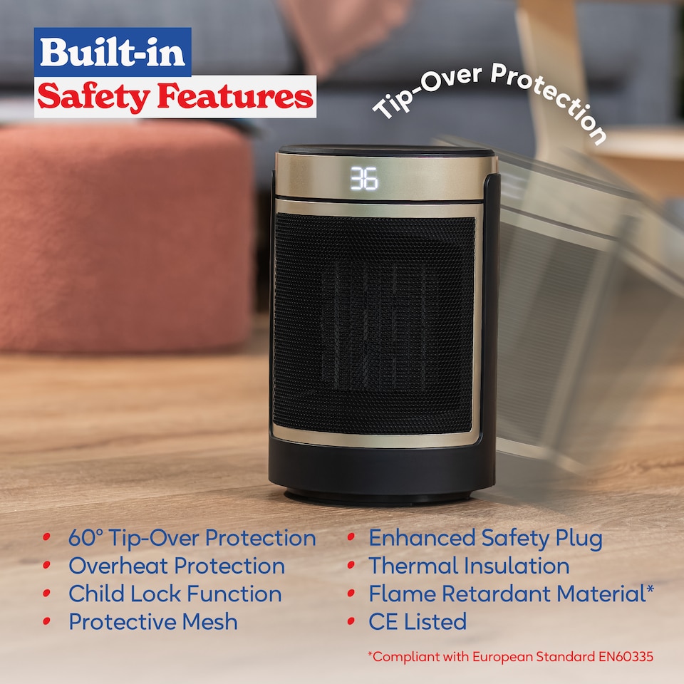 image 1 of Russell Hobbs RHCH2002G Space Heater in Black & Gold Round 1500W Portable Electric Heater