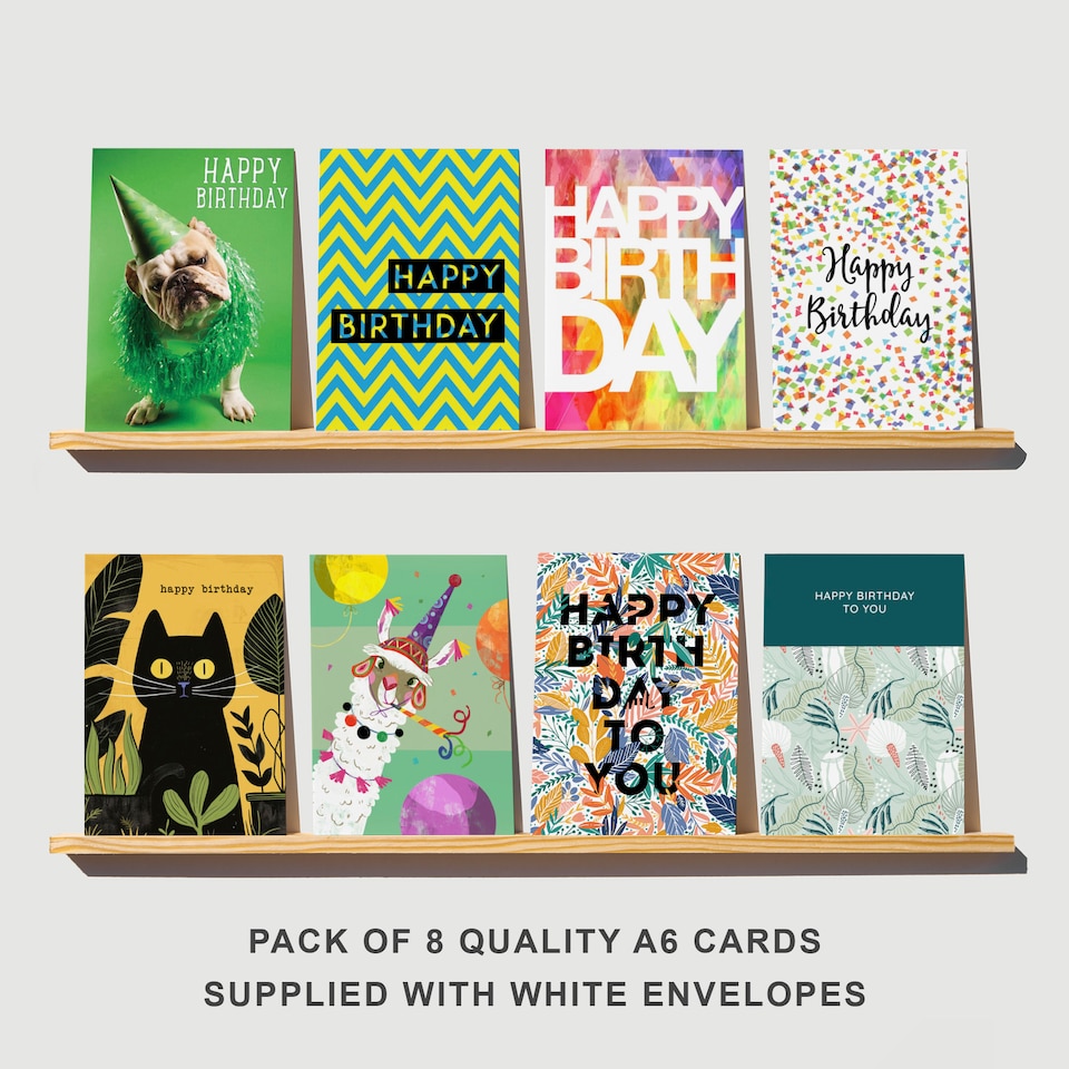 image 1 of Birthday Multipack Of 8 Cards Celebration Designs 8 Assorted Cards