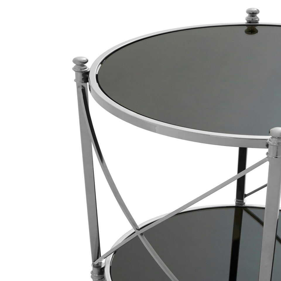 image 1 of Black Mirrored Side Table By Couch,Geometric Round Table,Spacious Bedside Table,Silver Decorative Table Silver