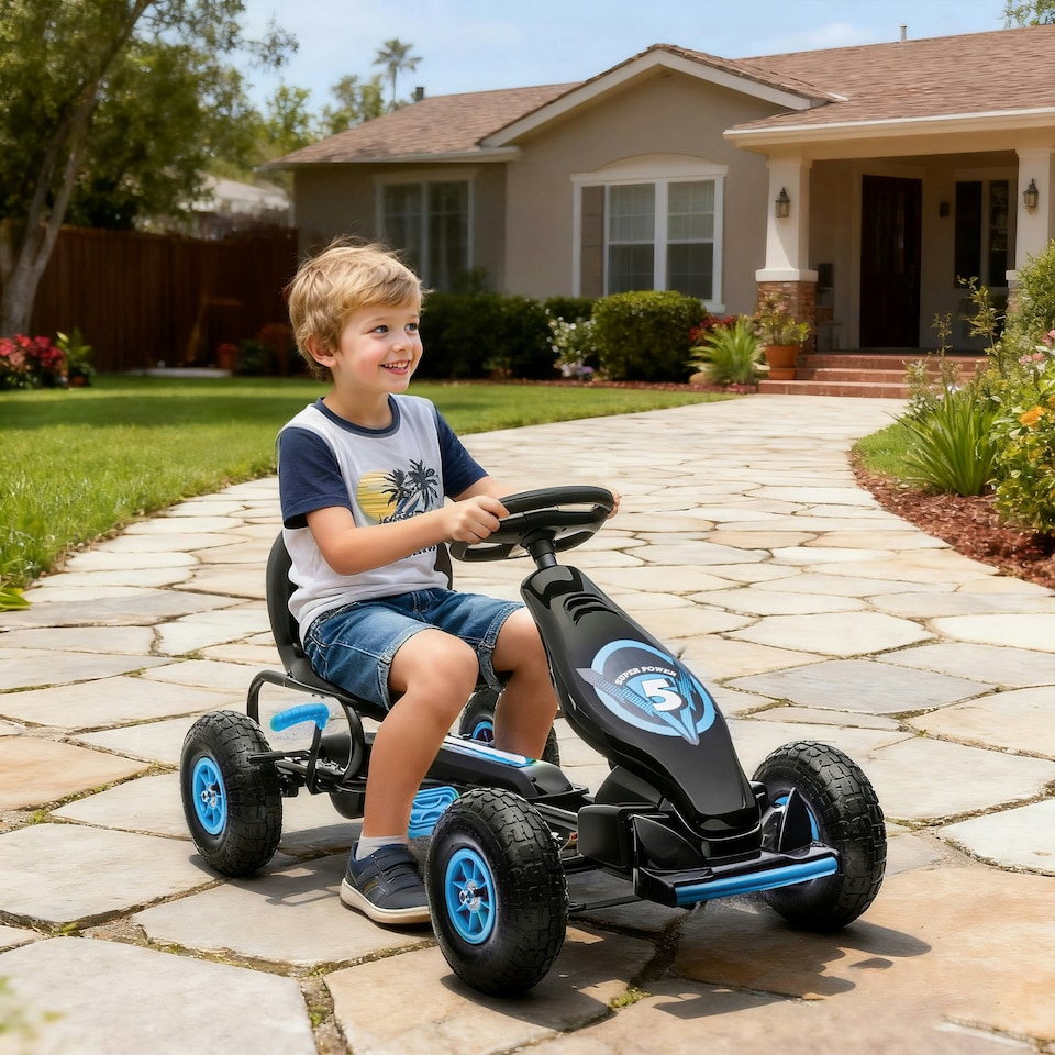image 1 of HOMCOM Children Pedal Go Kart w/ Adjustable Seat, Rubber Wheels, Brake, Blue