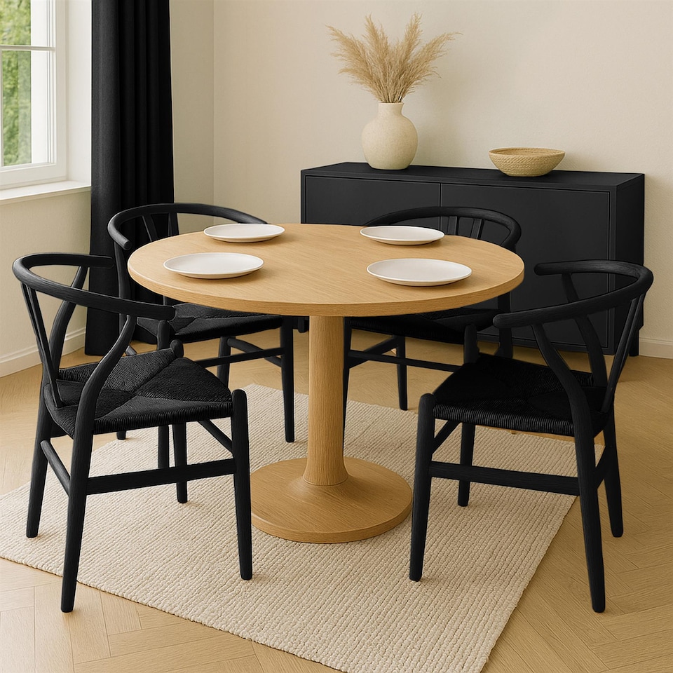 image 1 of Nicholas Winter 4x Beech Wooden Danish Style Dining Chairs - Black-Black - Solid Wood Wish Beech Bone Wood Chairs | Black | Black/Black