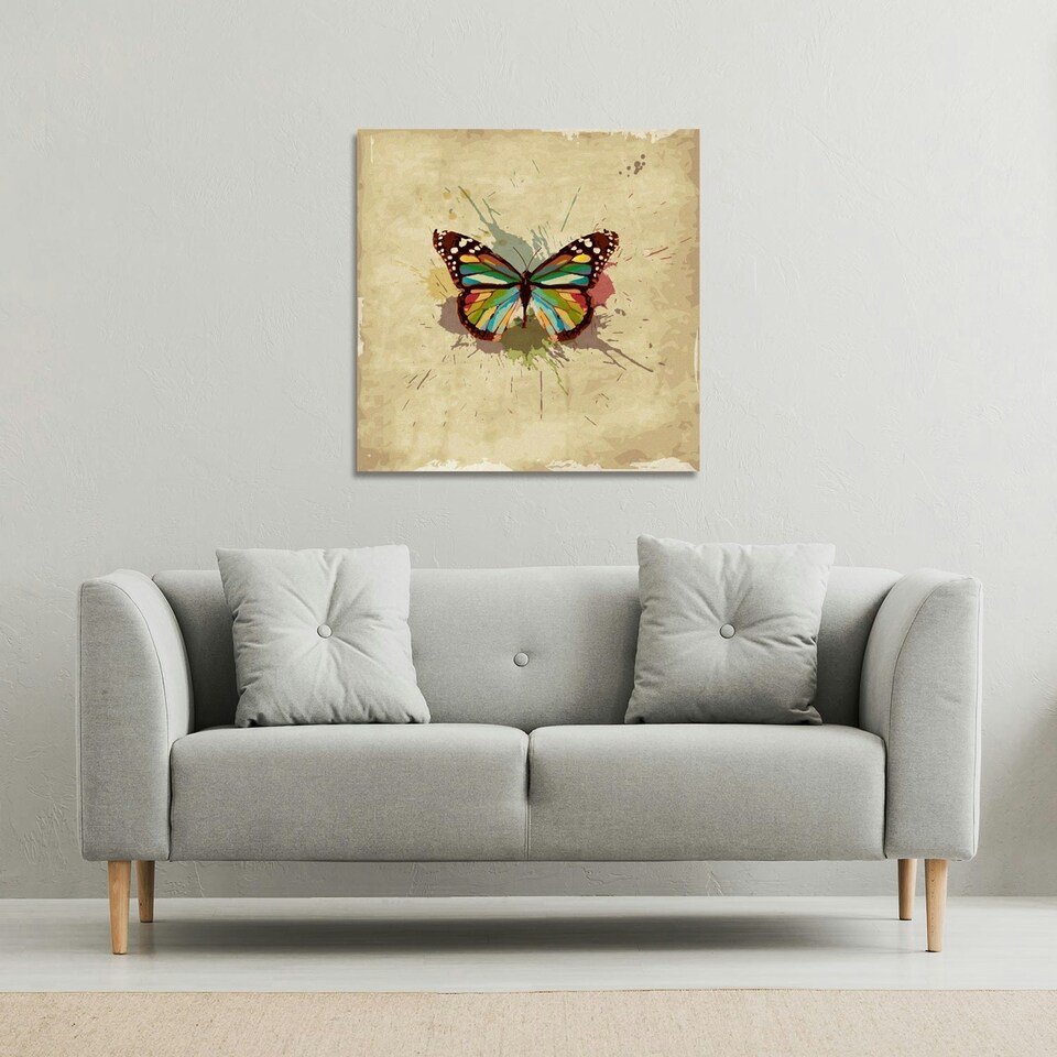 image 1 of Butterfly & Paint Splats (Canvas Print) 90 x 90 x 4cm