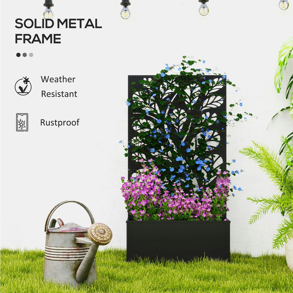 image 1 of Outsunny Metal Raised Garden Bed with Trellis, Outdoor Elevated Planter Box 