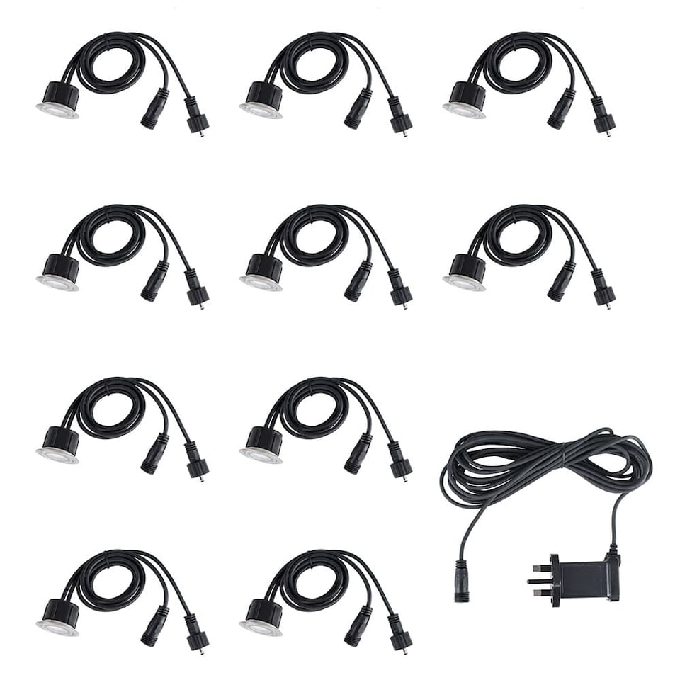 image 1 of ValueLights 10 Pack IP67 Rated 40mm Warm White LED Round Decking Kitchen Plinth Lights Kit