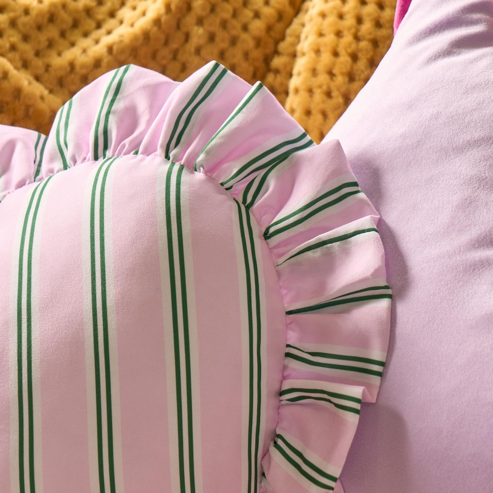 image 1 of OHS Heart Shaped Frill Scatter Cushion Throw Pillow | Multi | Pink/Green