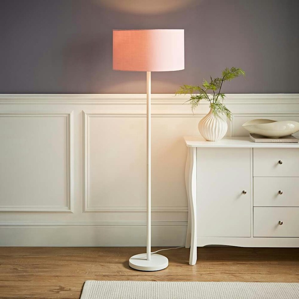 image 1 of ValueLights Charlie White Stem Floor Lamp Blush Pink Shade Pink