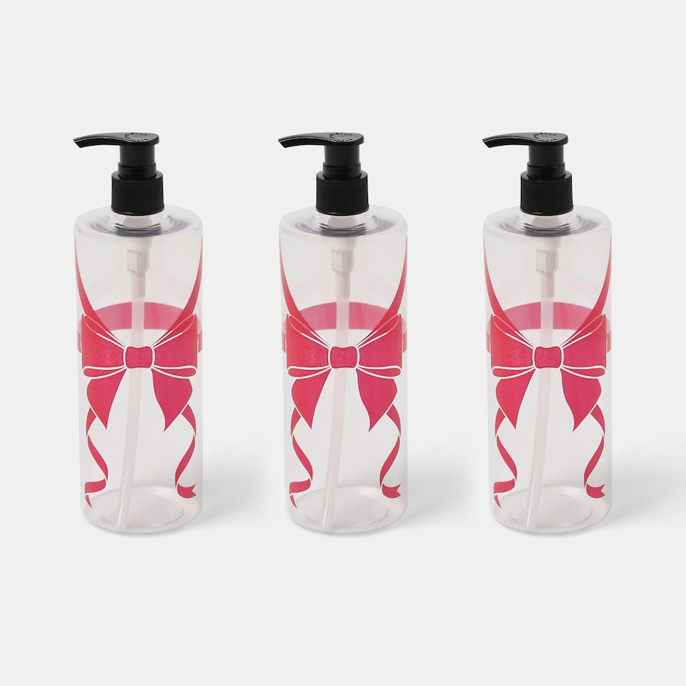 image 1 of OHS Bow Wrapped Dispenser Bottles, Clear/Hot Pink - 3 Pack