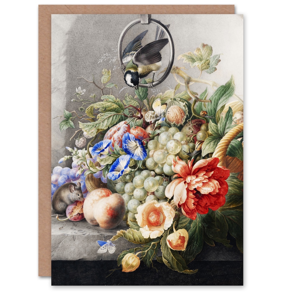 image 1 of Henstenburgh Flowers Fruit Great Tit and a Mouse Art Greeting Card