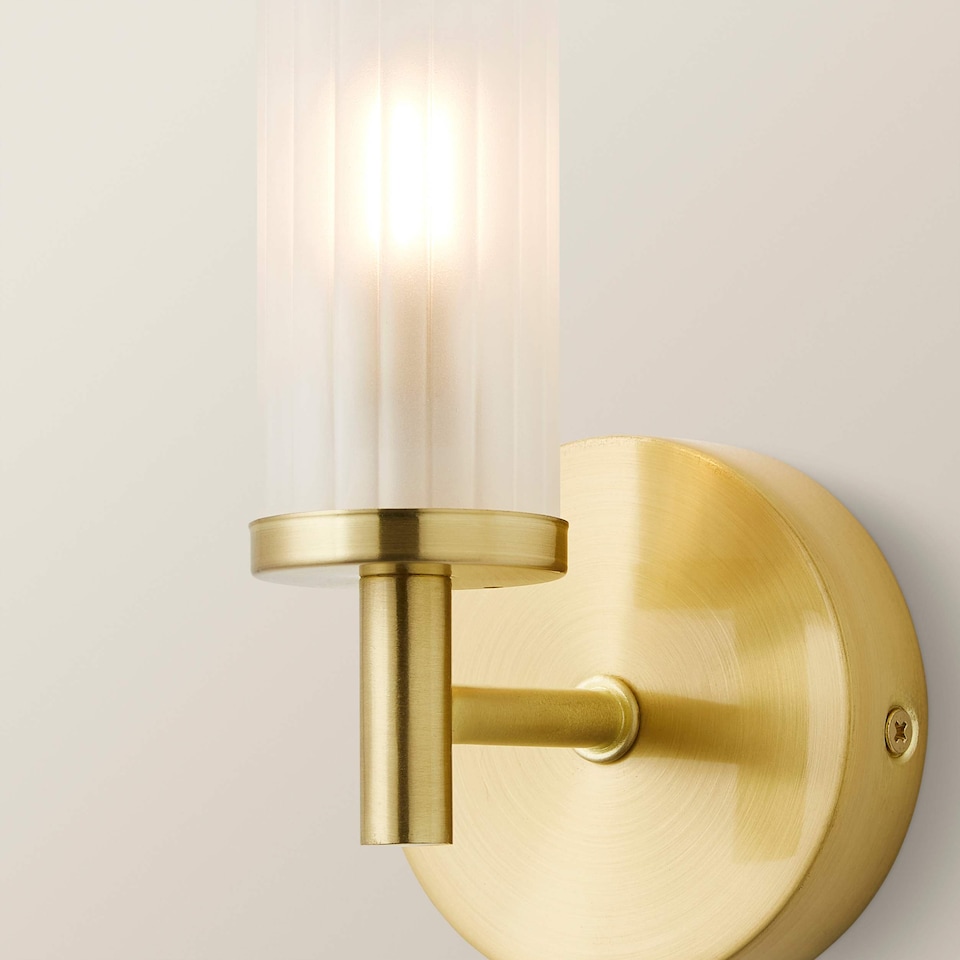 image 1 of ValueLights Canya Pair Gold IP44 Frosted Glass Wall Lights & Bulbs | Gold