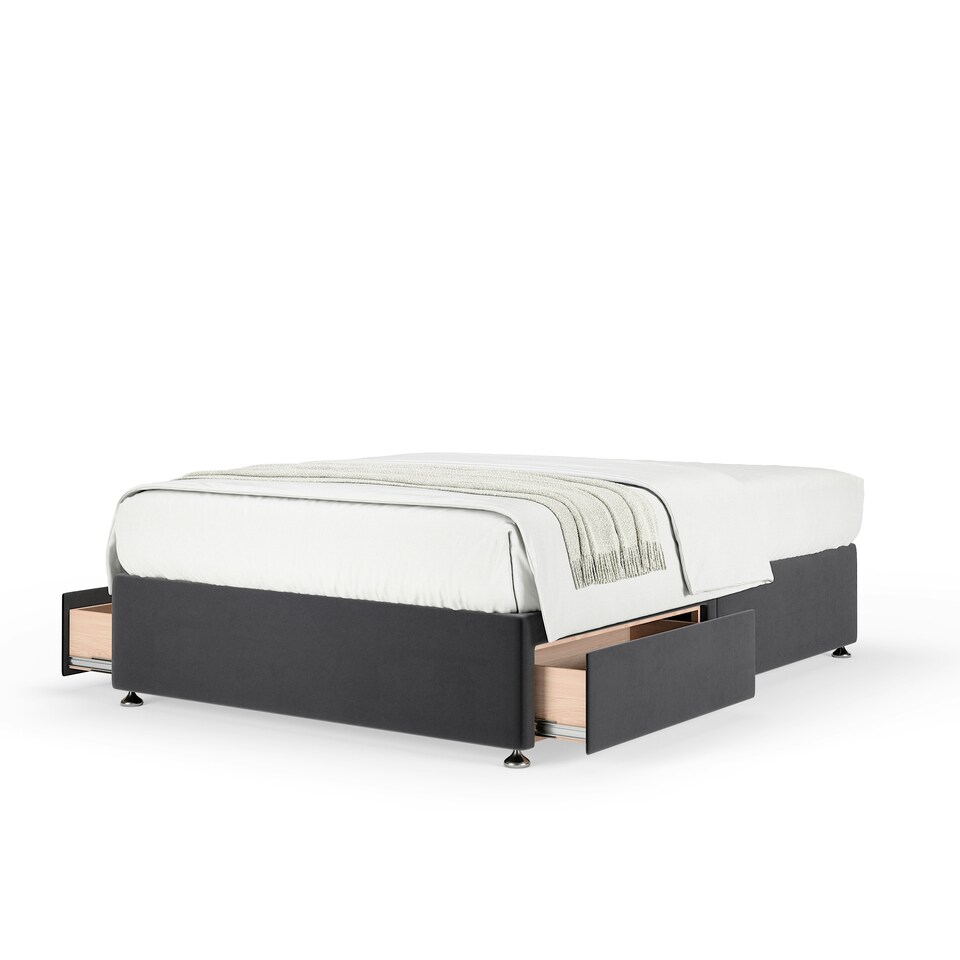 image 1 of Memory Maestro Memory Foam Graphite Plush Velvet 2 Drawer Divan Set Small Single