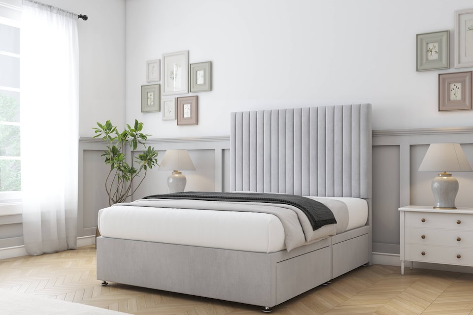 image 1 of Sloomy Manhattan Silver Naples Divan Bed With Mattress No Drawers With 54" Floor Standing Headboard 2'6 Small Single | Silver | Silver | Small Single | 1