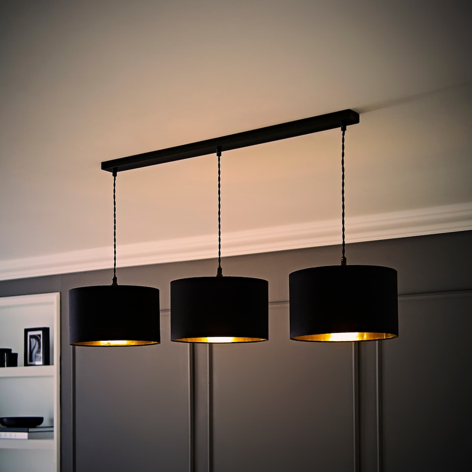 image 1 of ValueLights Shaw Matte Black 3 Bar Black Gold Shades and Bulbs
