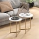 image 2 of HOMCOM Nesting Coffee Table Set of 2, Modern Nest of Tables, Round Sofa Side Tables with Metal Frame for Living Room, Bedroom, Small Space, Gold Tone | Gold