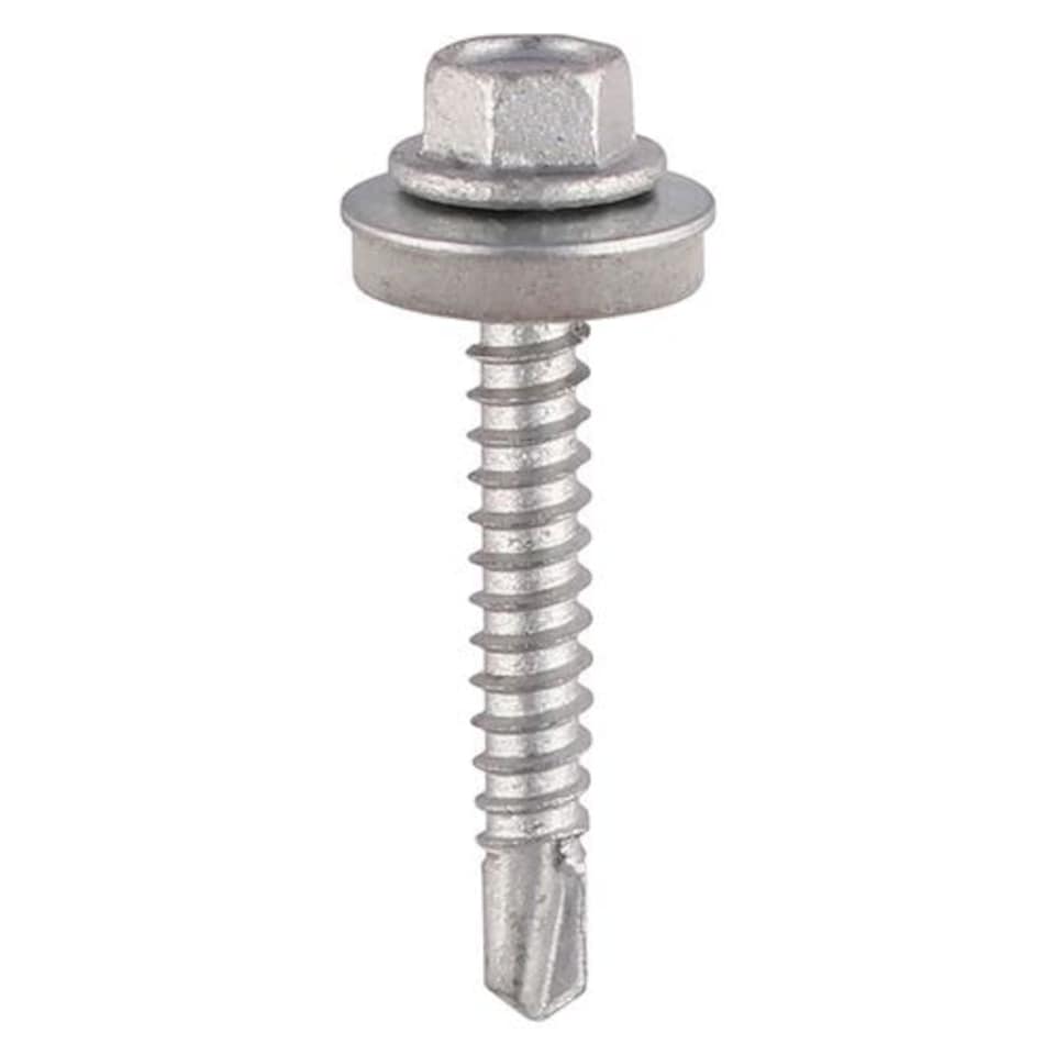 image 1 of Timco - Metal Construction Light Section Screws - Hex - EPDM Washer - Self-Drilling - Exterior - Silver Organic (Size 5.5 x 19 - 100 Pieces)