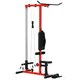 image 1 of SPORTNOW Pull Up Station Power Cage with Adjustable Seat, Home Gym - Red