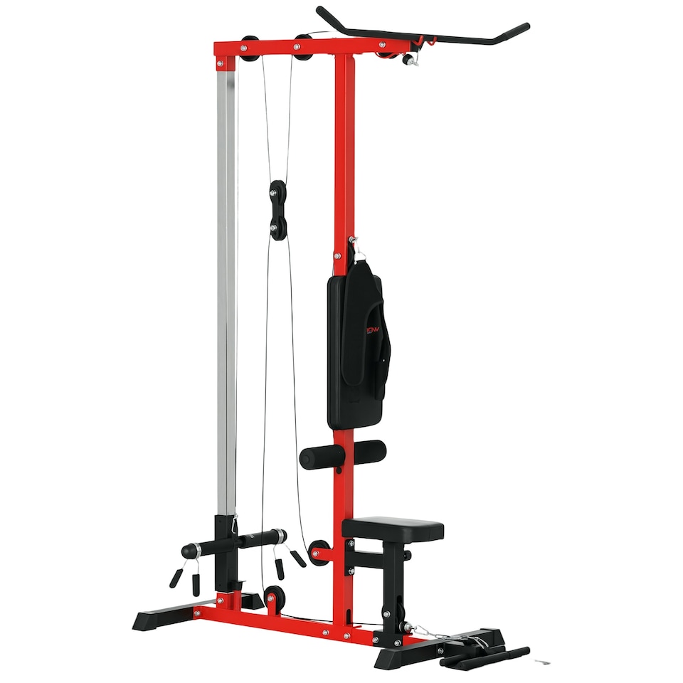 image 1 of SPORTNOW Pull Up Station Power Cage with Adjustable Seat, Home Gym - Red