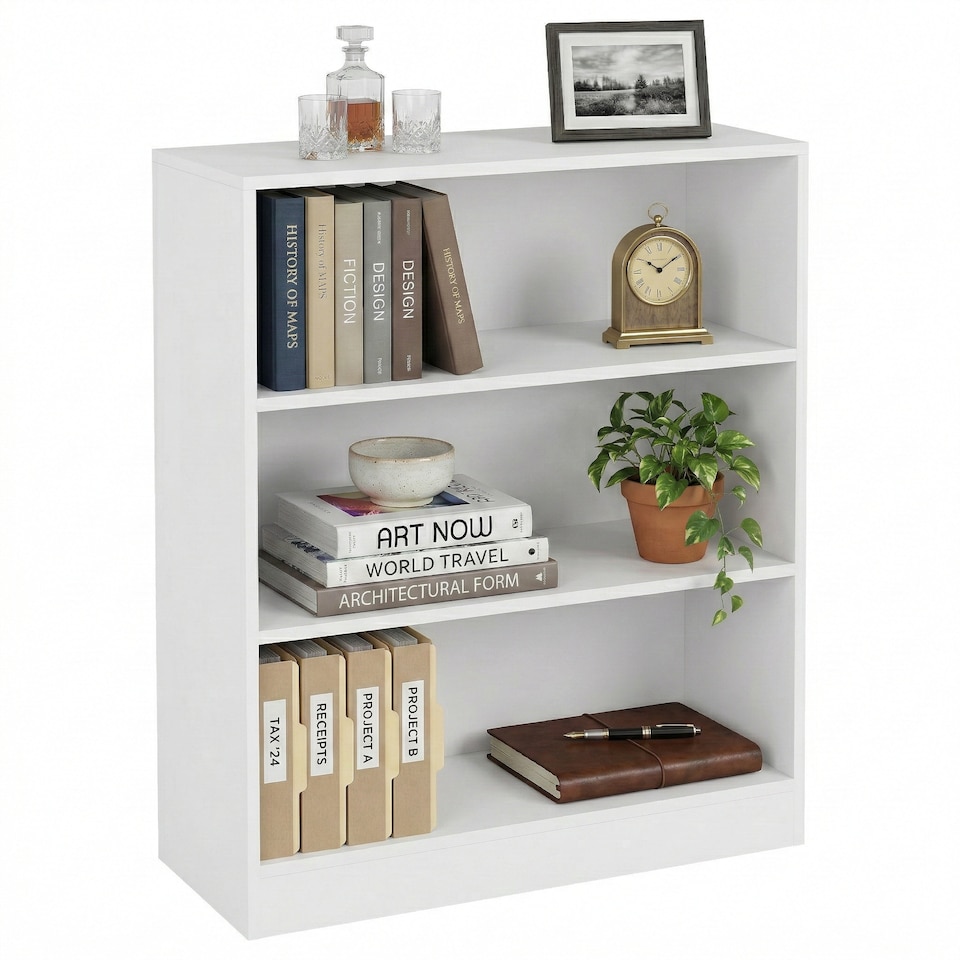 image 1 of Vida Designs Cambridge 3 Tier Low Bookcase Living Room Display Storage Unit - White