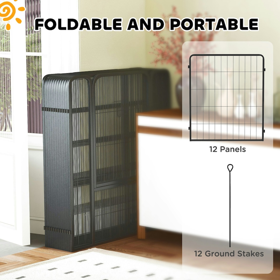 image 1 of PawHut Dog Pen, 12-Panel Puppy Pen for Medium Dogs, 80cm High, Black Black