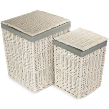 Set of 2 Square White Wash Laundry Hamper with Grey Sage Lining | Grey | Grey