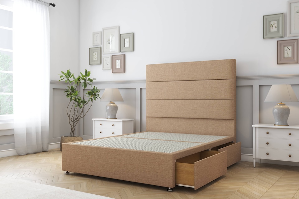 image 1 of Sloomy Texas Latte Dumfries Divan Bed Base 2 Drawers Foot-End With 26 Inch Strutted Headboard | Brown | Latte | Small Double | 1