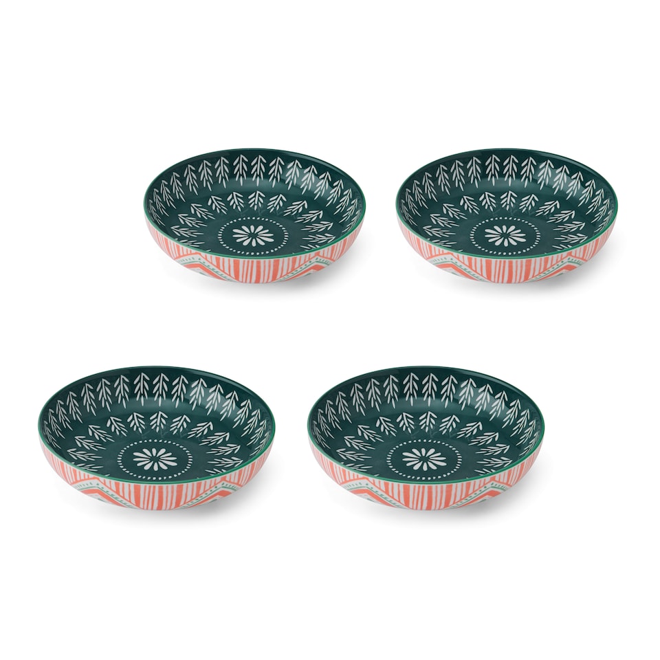image 1 of Mikasa Set of 4 Folk Pattern 2 Toned Stoneware Pasta Bowls