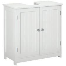 kleankin 60x60cm Under-Sink Storage Cabinet w/ Adjustable Shelf Drain Hole White White | White