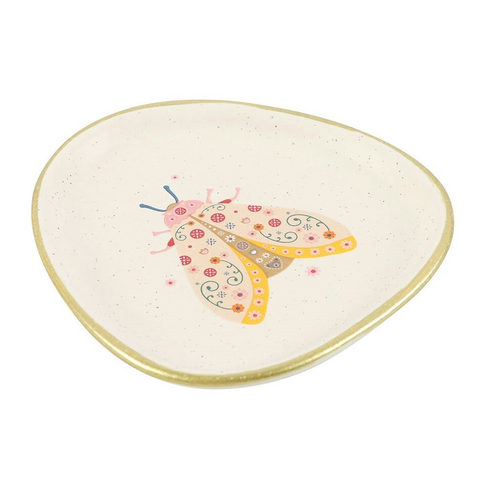 image 1 of Ceramic Floral Moth Jewellery Trinket Dish
