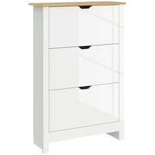 HOMCOM 18-Shoe Storage Cabinet 6 Shelves 3 Drawers White | Oak | 72cm x 26cm x 112cm