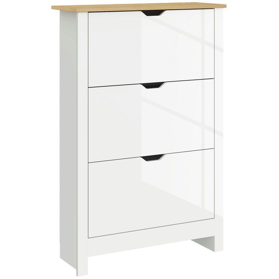 image 1 of HOMCOM 18-Shoe Storage Cabinet 6 Shelves 3 Drawers White | Oak | 72cm x 26cm x 112cm