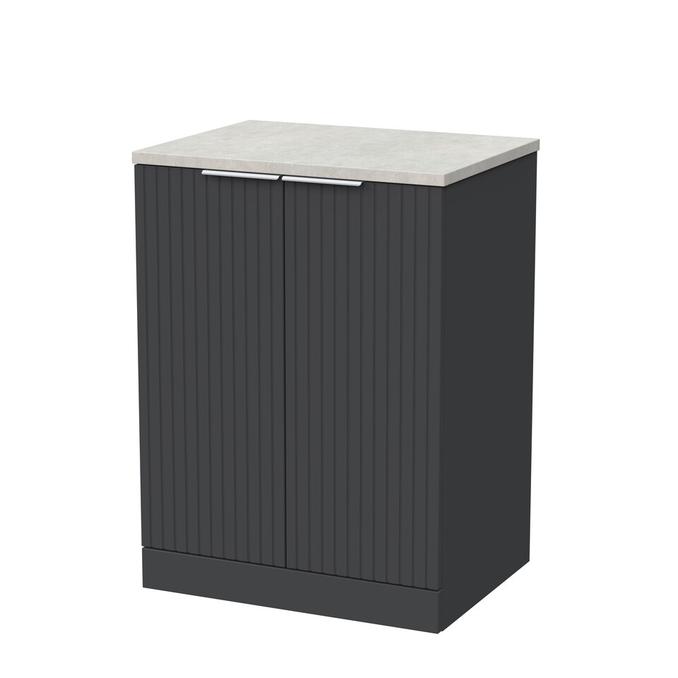 image 1 of Balterley Callingwood Contemporary Floor Standing 2 Door Vanity Unit with White Sparkle Laminate Worktop , 600mm, Dark Grey