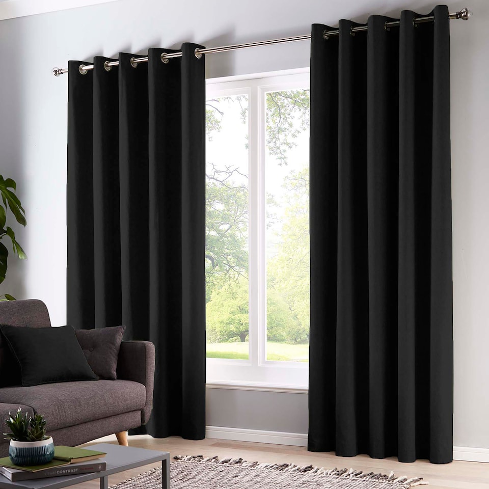 image 1 of Fusion Sorbonne Eyelet Curtains Black