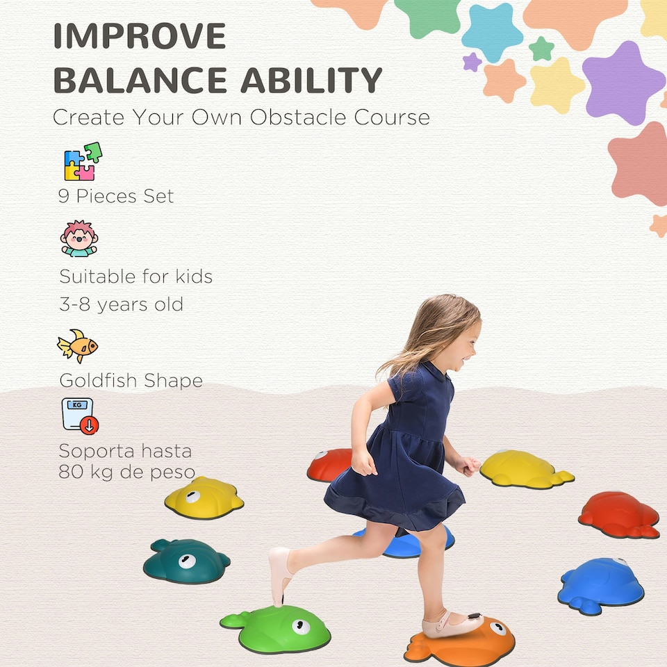 image 1 of AIYAPLAY Stepping Stones Kids, 9 Pcs Balance Stepping Stones for Sensory