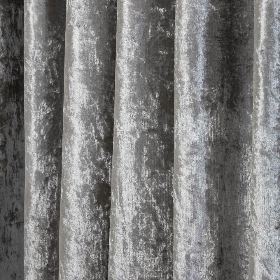 image 1 of OHS Luxury Crushed Velvet Blackout Pencil Pleat Curtains, 46x54" - Silver