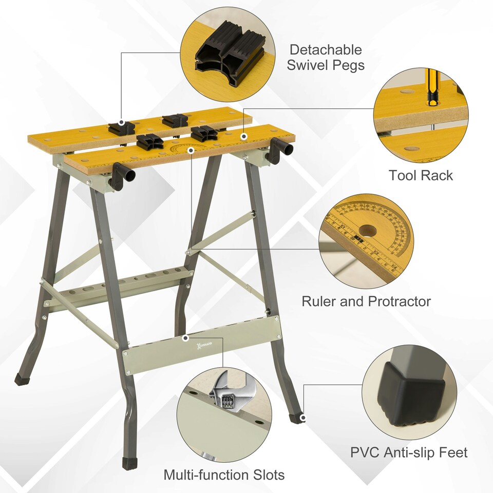 image 1 of DURHAND 4-in-1 Work Bench Adjustable Saw Horse Clamp Table Foldable Grey Black