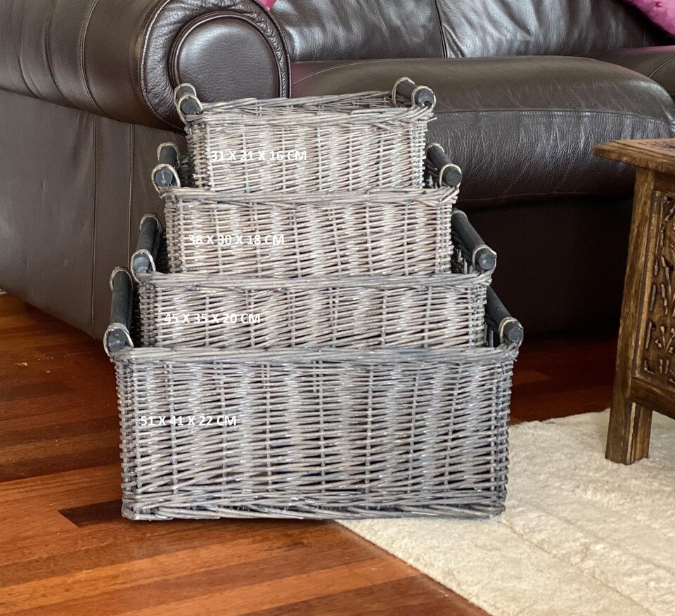 image 1 of Kitchen Log Fireplace Wicker Storage Basket With Handles Xmas Empty Hamper Basket Grey Small 31 x 25 x 16 cm | Grey | Grey
