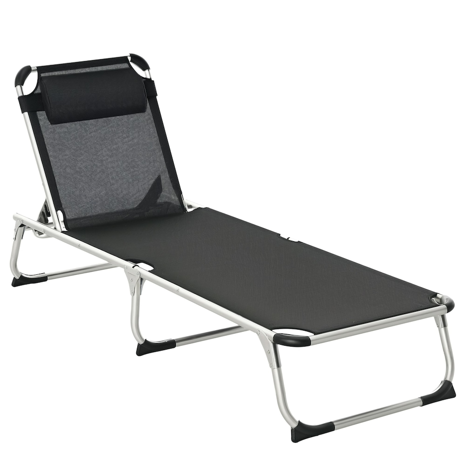 image 1 of Outsunny Folding Outdoor Reclining Sun Lounger Chair Aluminium Frame Black