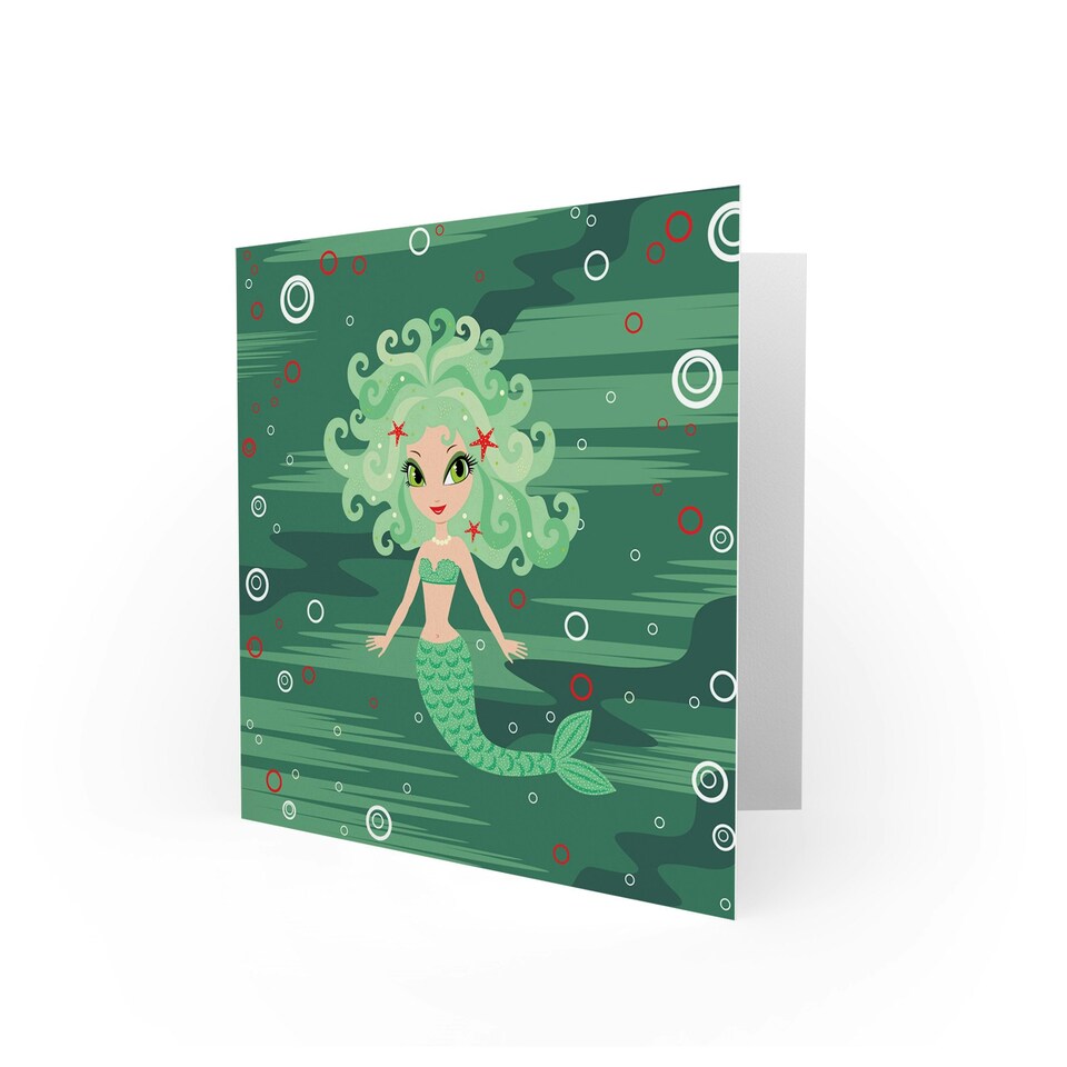 image 1 of Mermaid Children Cute Green Cartoon Kids Birthday Child Card