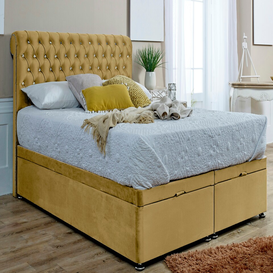 Santino Divan Ottoman Plush Small Double Bed Frame - Beige
