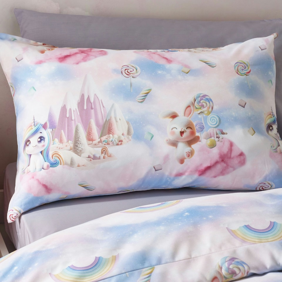 image 1 of Catherine Lansfield Candy Unicorn So Soft Reversible Duvet Cover Set Pink | Pink | Single
