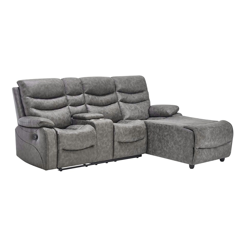 image 1 of Avon Chaise Lounge Manual Recliner Sofa w Drinks Console Grey