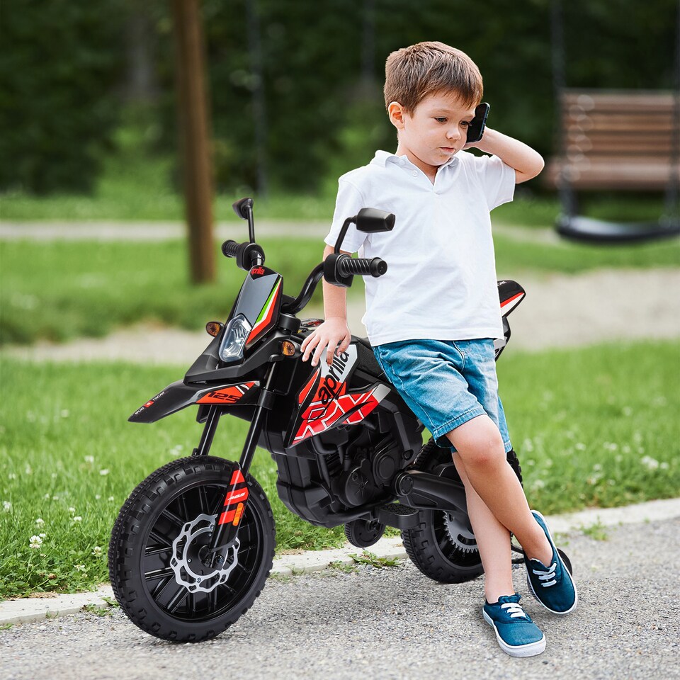 image 1 of AIYAPLAY 12V Kids Motorcycle, Aprilia Licensed Electric Motorbike with Training Wheels, Spring Suspension, LED Light, Music, USB, Kids Electric Bike for Boys, Girls, Red and Black