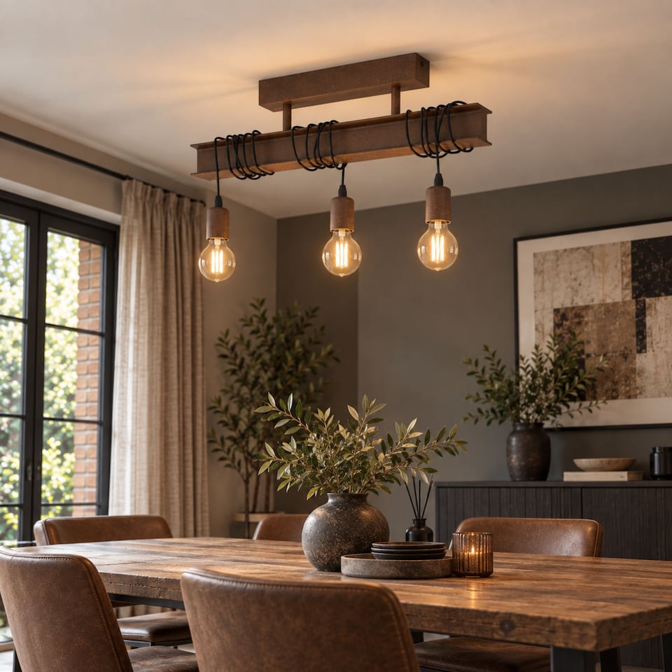 image 1 of EGLO Townshend 4 Antique Brown & Black Steel 3-Light Ceiling Light