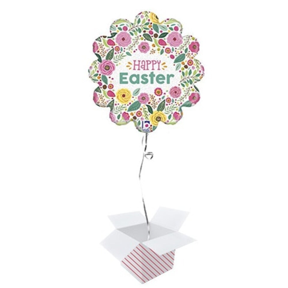 Spring Flowers Easter Holographic Foil Helium Balloon - Inflated Balloon in a Box