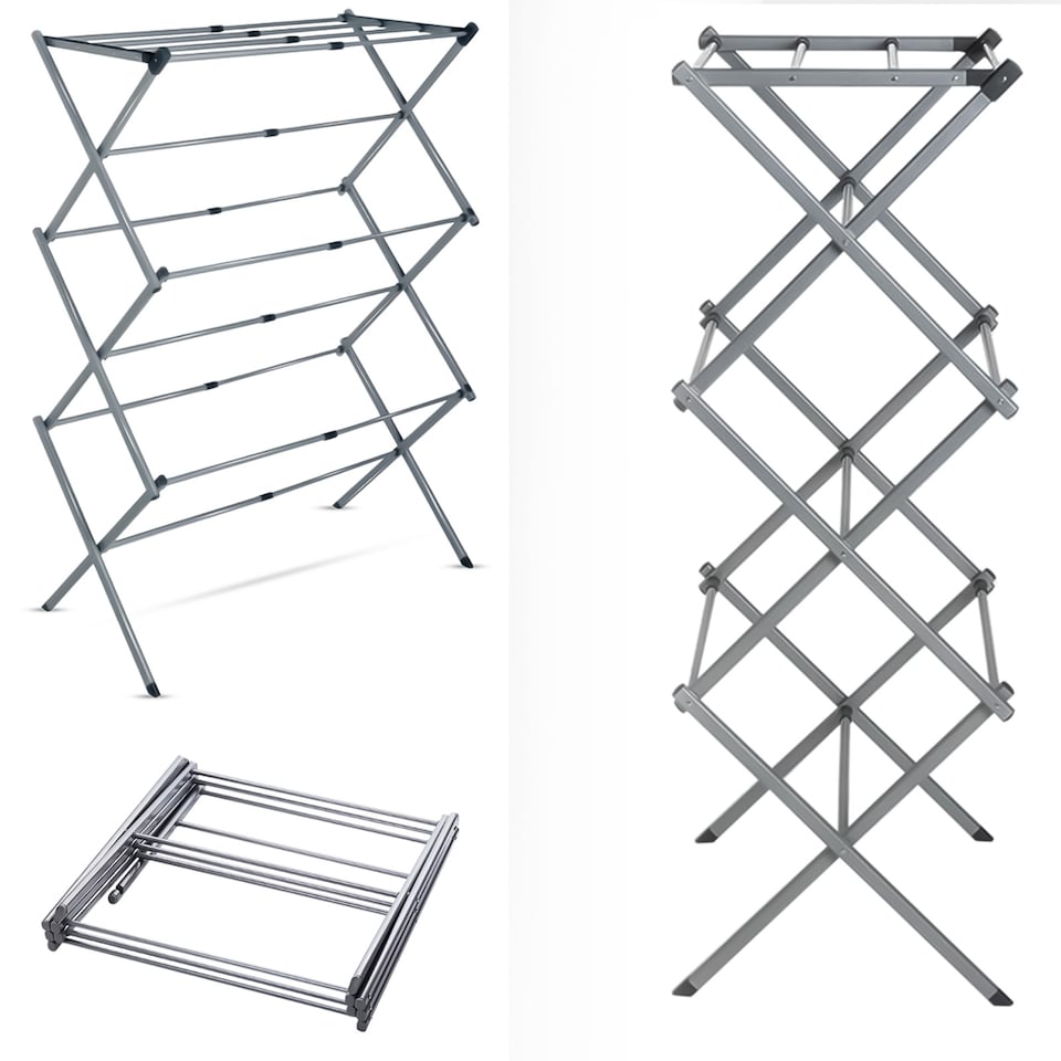 image 1 of 3 Tier Extendable Winged Clothes Airer Folding Laundry Drying Rack for Indoor/Outdoor Use
