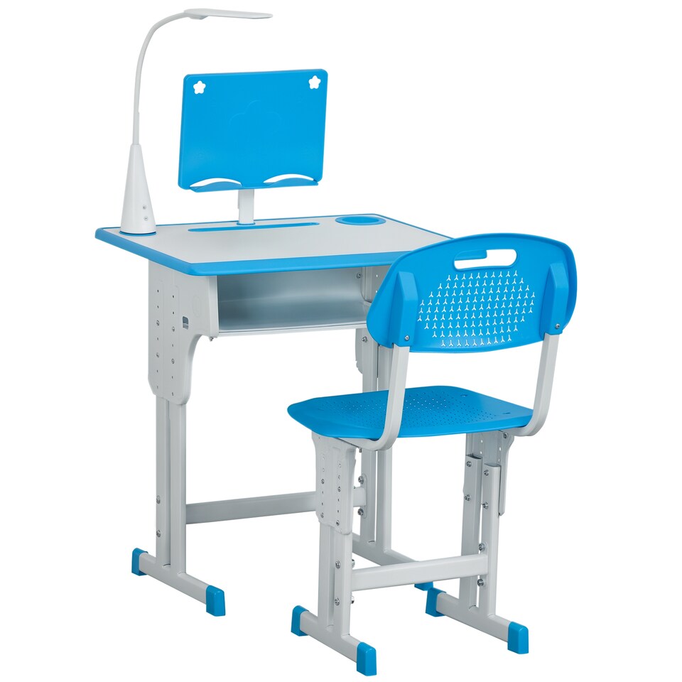 image 1 of HOMCOM Kids Desk and Chair Set with Drawer, Book Stand, Pen Slot