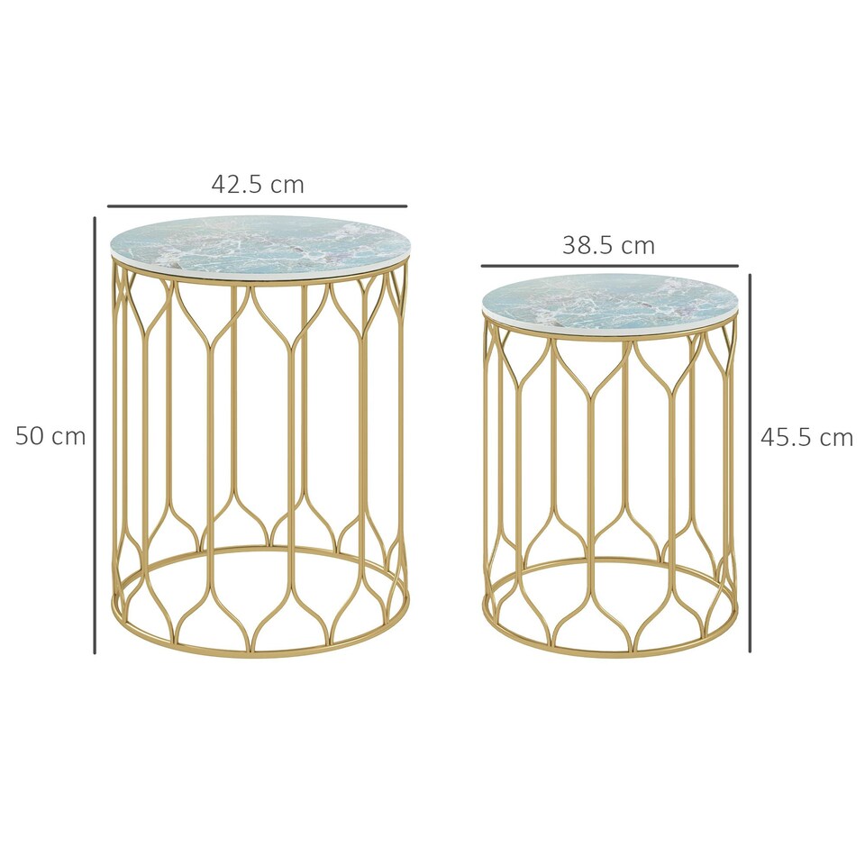 image 1 of Outsunny Nesting Tables Set of 2, Marble Effect Side Tables Multi | Multicoloured