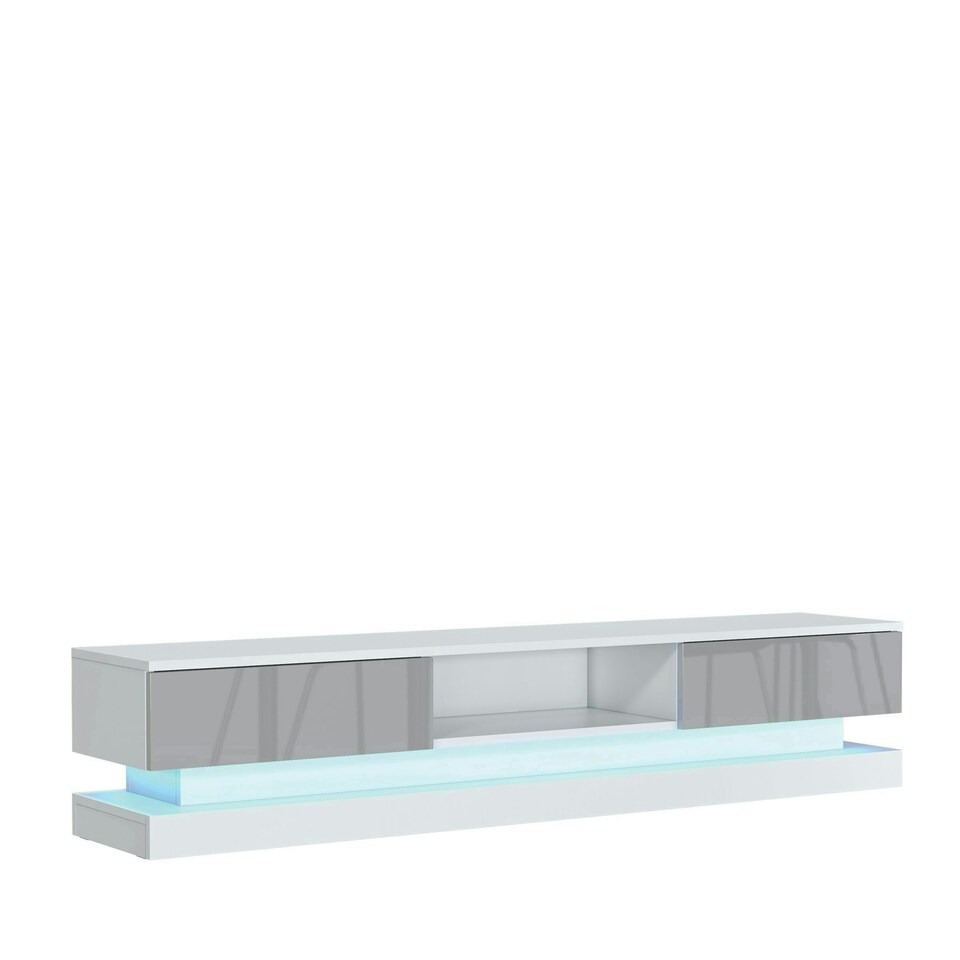 image 1 of TV Unit 180cm Grey Gloss Fronts White Matt Body with LED Platform White | Grey