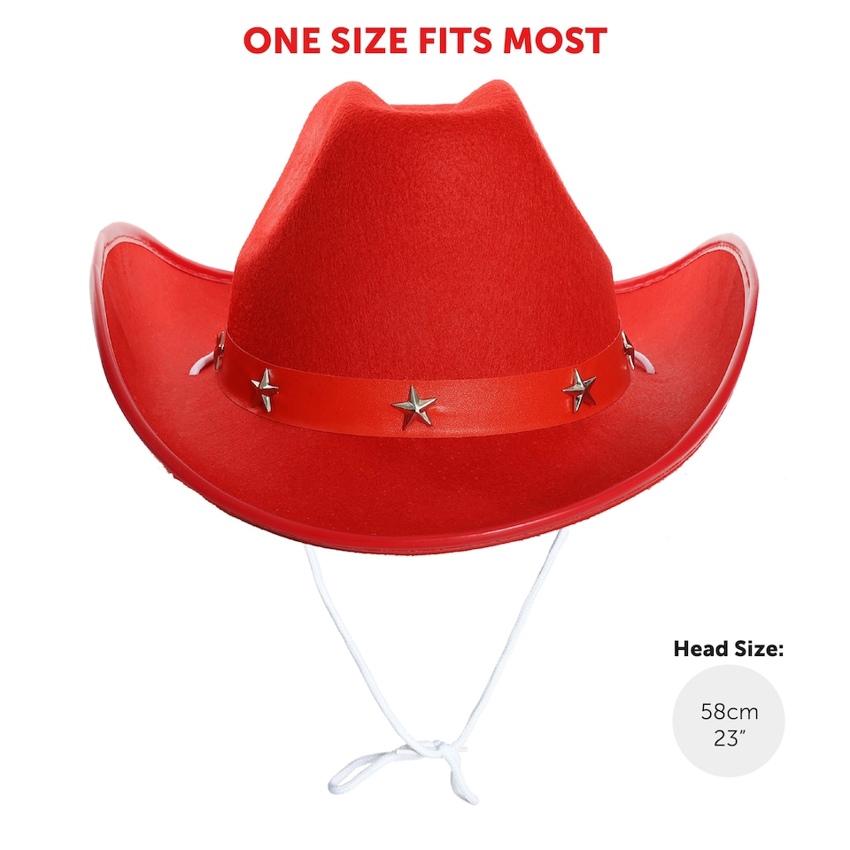 image 1 of Adults Red Star Cowboy Hats – Pack of 6 Fancy Dress Accessories Red | One Size