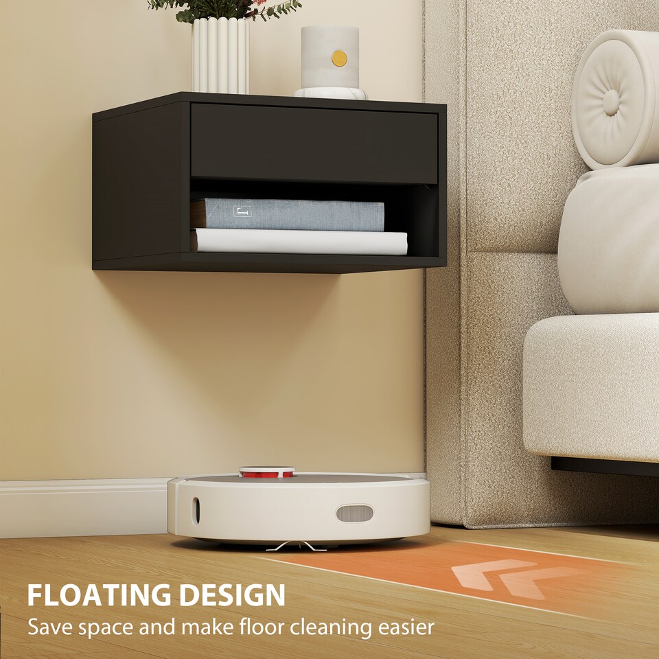 image 1 of HOMCOM Floating Nightstands Set of 2, Bedside Table w/ Drawer and Open Shelf